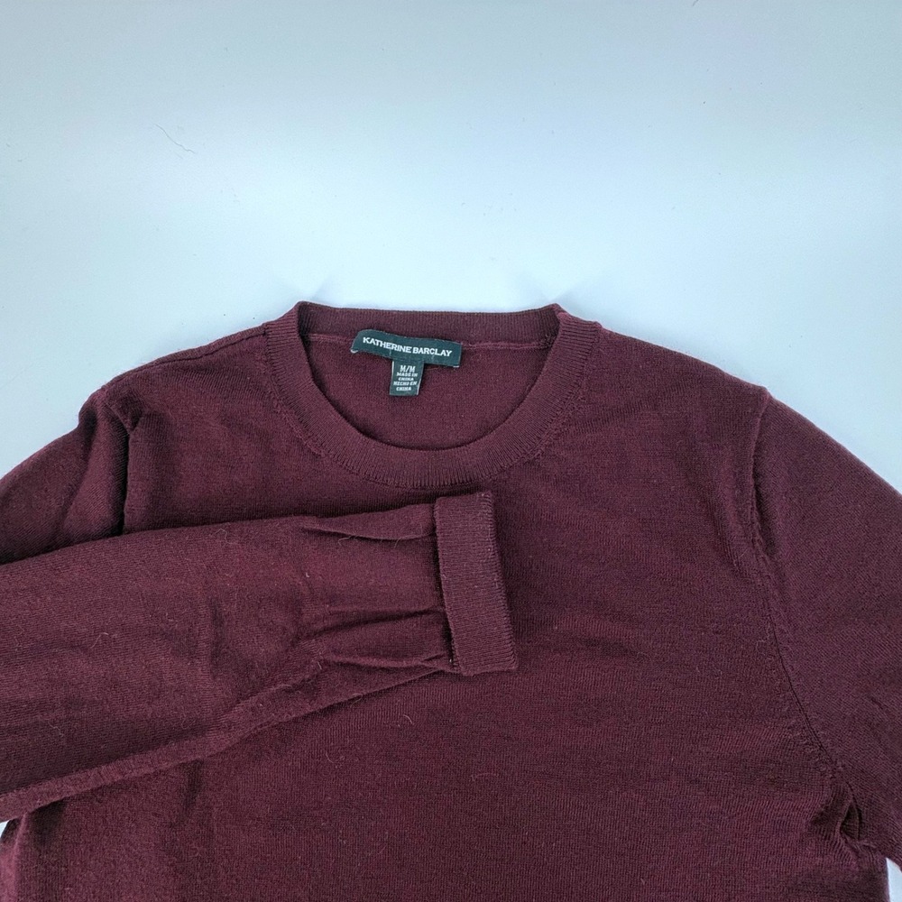 Katherine Barclay Womens Burgundy 100% Extra Fine Merino Wool Crewneck Sweater M